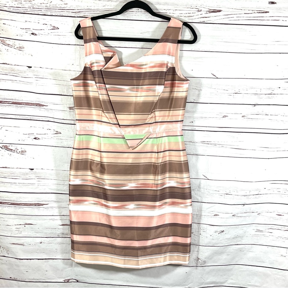 Tahari ASL Dress Women’s Size 12 Brown Sheath‎ Sleeveless Striped